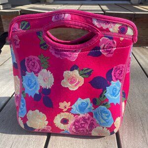 Reusable Insulated Soft Pink Floral Neoprene Lunch Tote